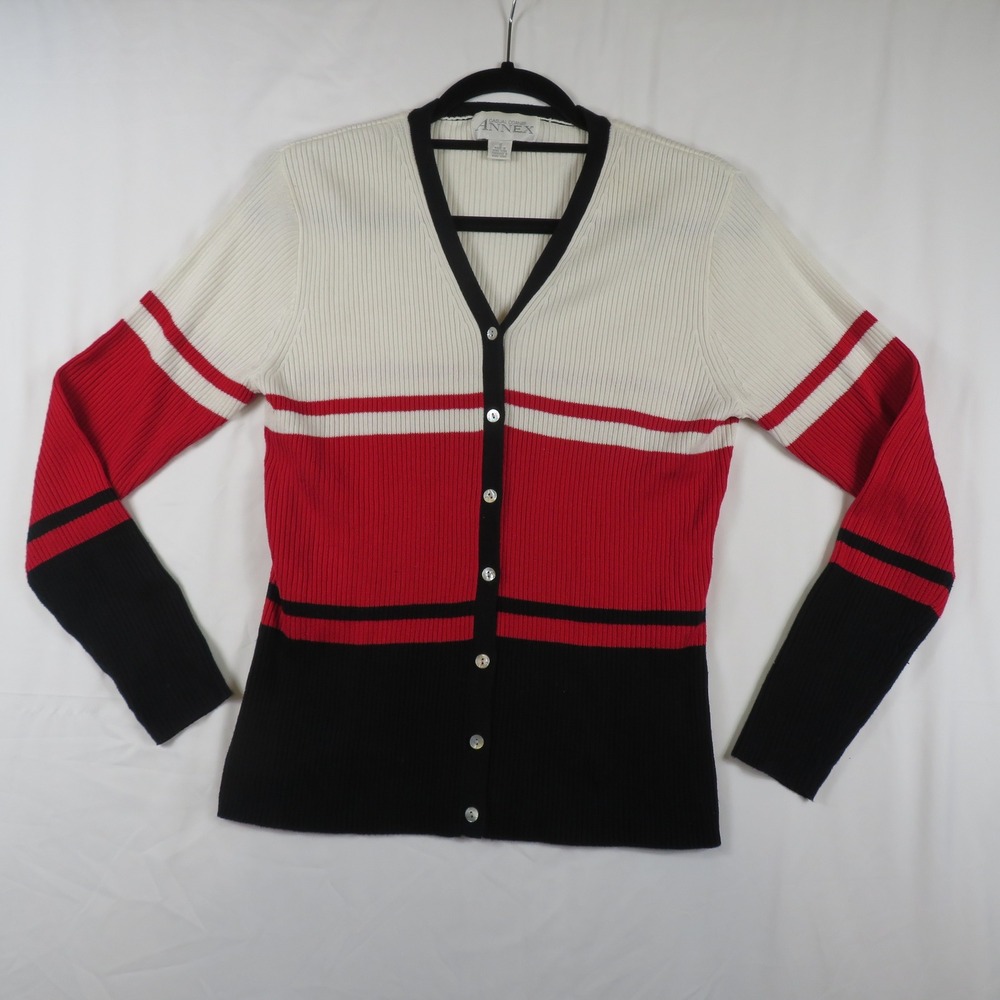 Casual Corner Annex Cardigan Sweater Small Ribbed Knit Color Block Button‎ Front